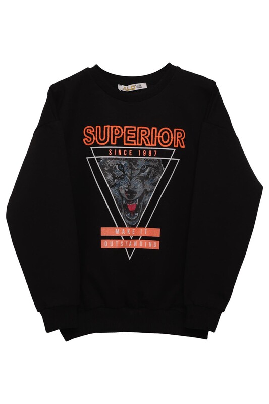 ALG - Kurt Baskılı Erkek Çocuk Sweatshirt | Siyah