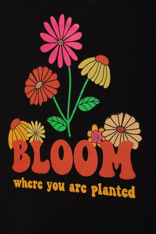 Baskılı Kız Çocuk Tshirt 3214 | Siyah - Thumbnail