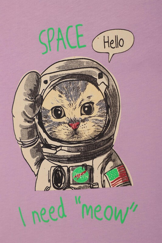 Baskılı Kız Çocuk Tshirt 7439 | Lila - Thumbnail