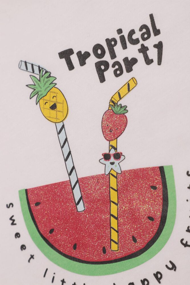 Meyve Baskılı Kız Çocuk Şortlu Takım 523053 | Beyaz Meyve Baskılı Kız Çocuk Şortlu Takım 523053 | Beyaz