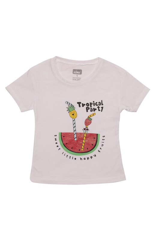 Meyve Baskılı Kız Çocuk Şortlu Takım 523053 | Beyaz - Thumbnail