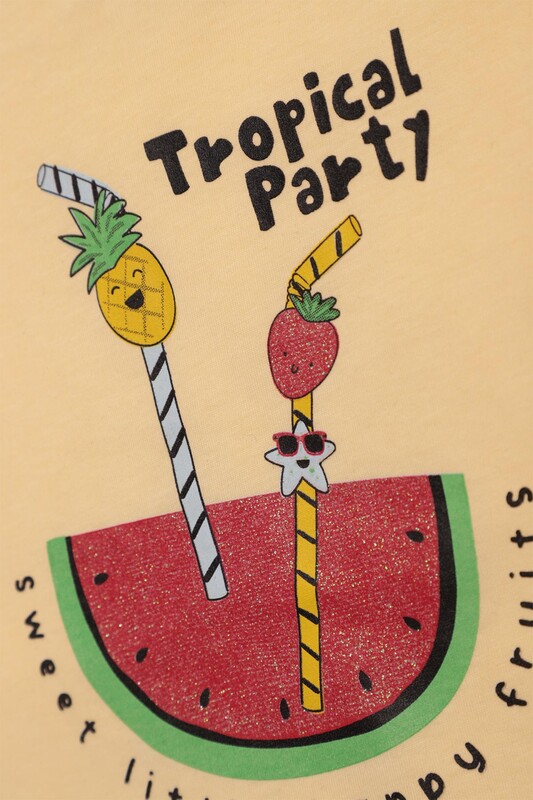 Meyve Baskılı Kız Çocuk Şortlu Takım 523053 | Sarı - Thumbnail