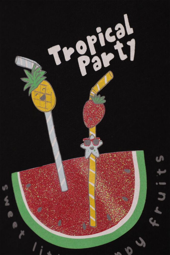 Meyve Baskılı Kız Çocuk Şortlu Takım 523053 | Siyah Meyve Baskılı Kız Çocuk Şortlu Takım 523053 | Siyah