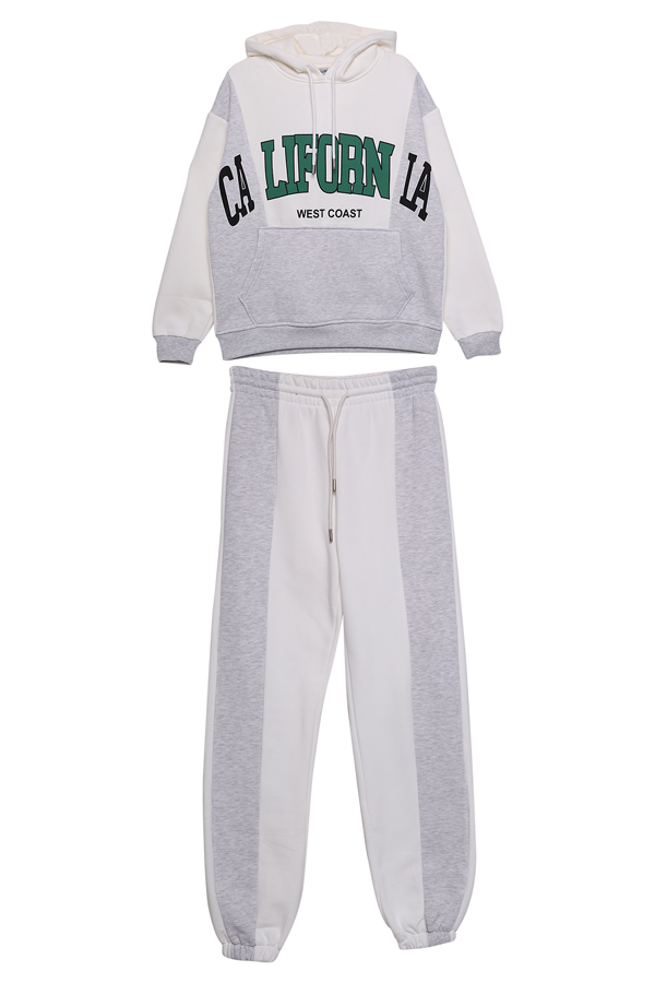 Baskılı 3 İplik Kadın Eşofman Takım | Krem Baskılı 3 İplik Kadın Eşofman Takım | Krem