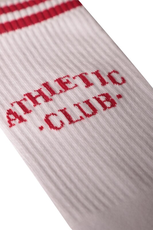 Dündar Yazı Baskılı Erkek Soket Çorap 7101 | Beyaz Kırmızı - Thumbnail