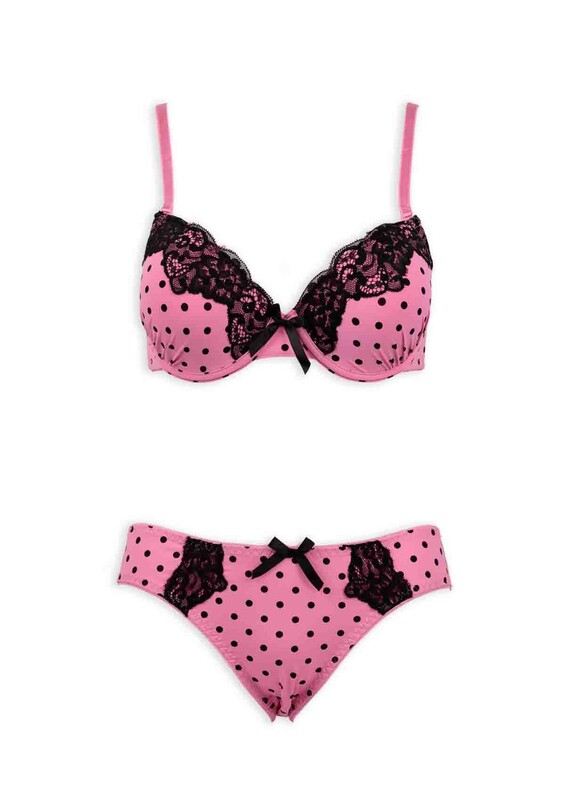 Комплект нижнего белья в горошек с пуш апом 2084/ розовый - Thumbnail