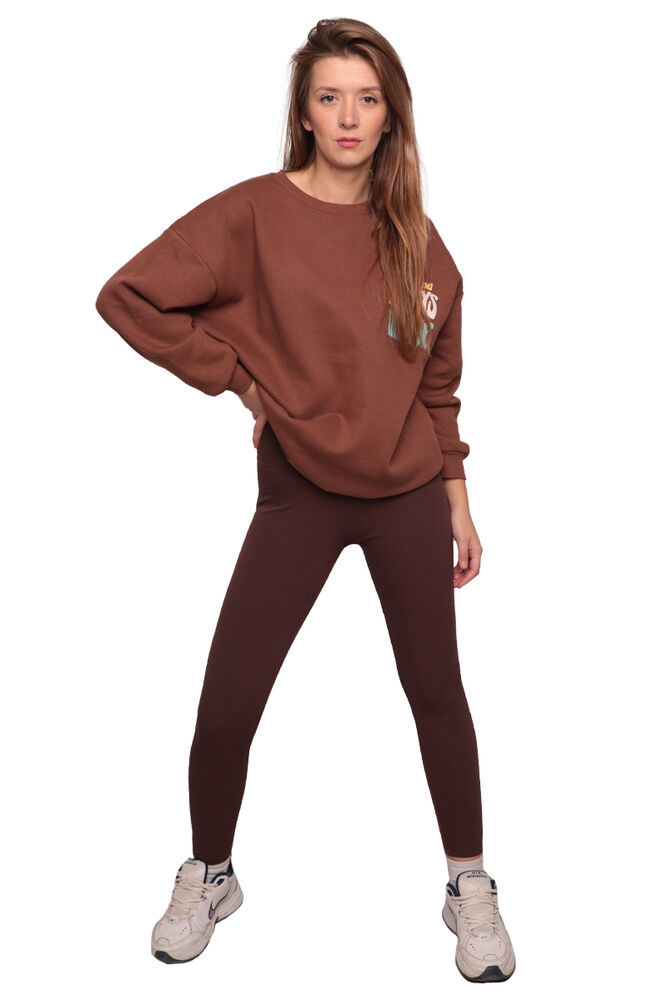 Kadın Fitilli Düz Tayt | Kahverengi