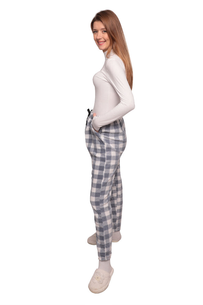 Kareli Cepli Kadın Polar Pijama Alt 1180 | Gri