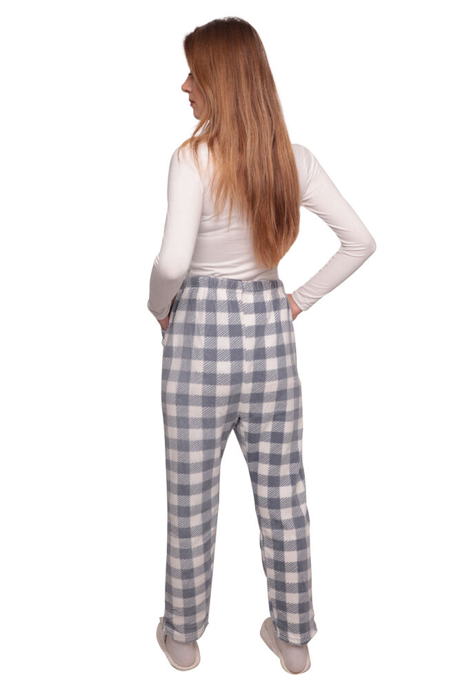 Kareli Cepli Kadın Polar Pijama Alt 1180 | Gri