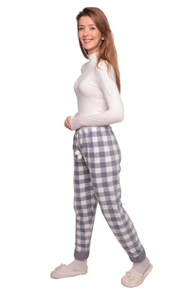 Kareli Cepsiz Kadın Polar Pijama Altı 8745 | Gri