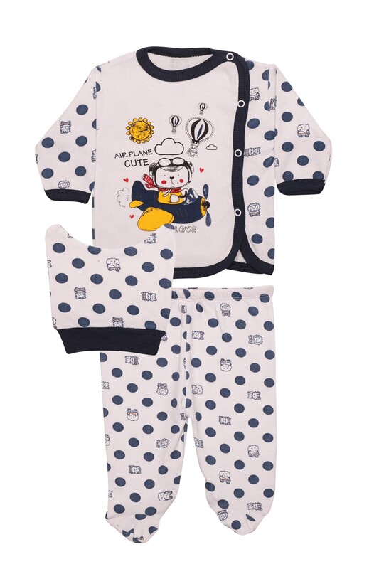 MSA BABY - Baskılı Kol Eldivenli Bebek Takım 1208 | Lacivert