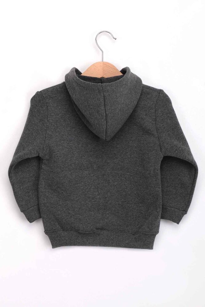 Pul İşlemeli Kapüşonlu Fermuarlı Kız Çocuk 3 İplik Hırka | Füme