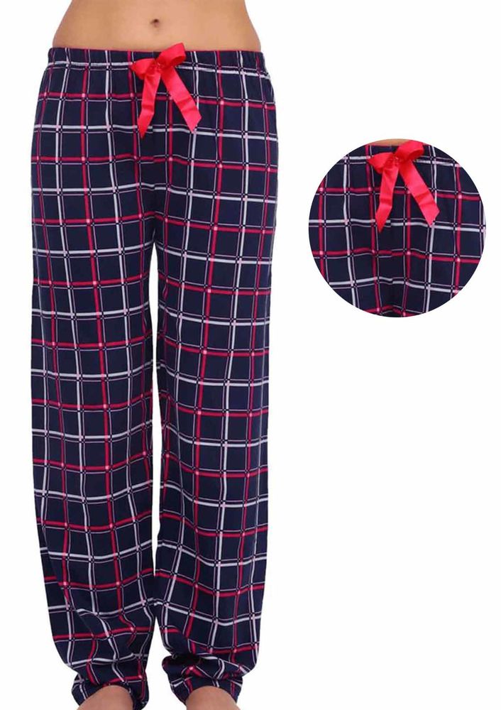 Beli Lastikli Kurdeleli Kareli Pijama Altı 090 | Lacivert Pembe