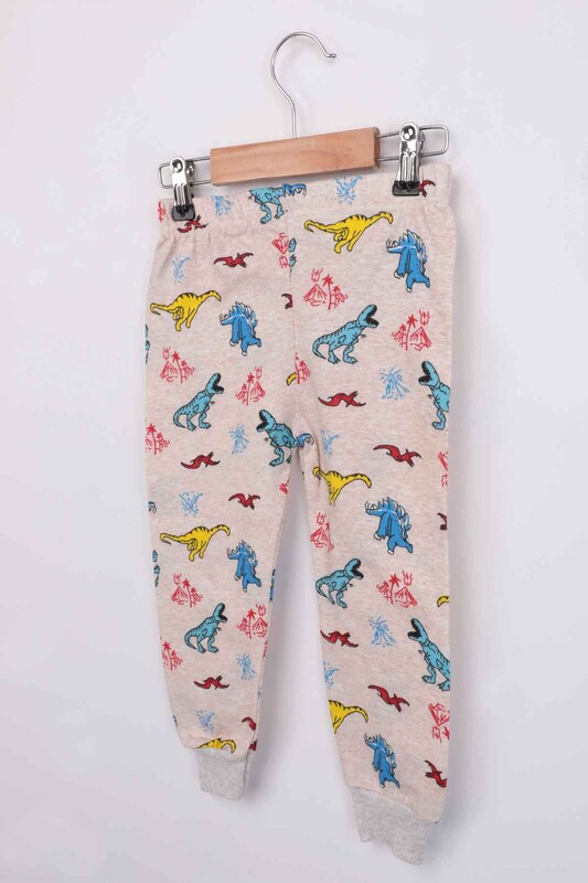 Dinozor Desenli Erkek Çocuk Eşofman Altı | Bej - Thumbnail