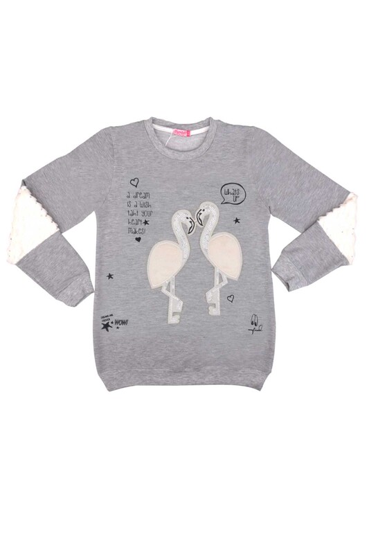 SİMİSSO - Flamingo Desenli Kız Çocuk Sweat 1515 | Gri