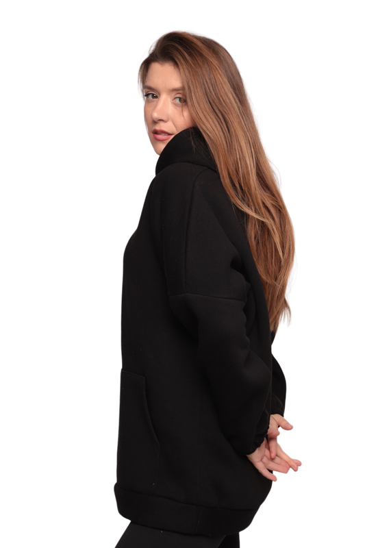 Kapşonlu 3 İplik Sweatshirt 3584 | Siyah - Thumbnail