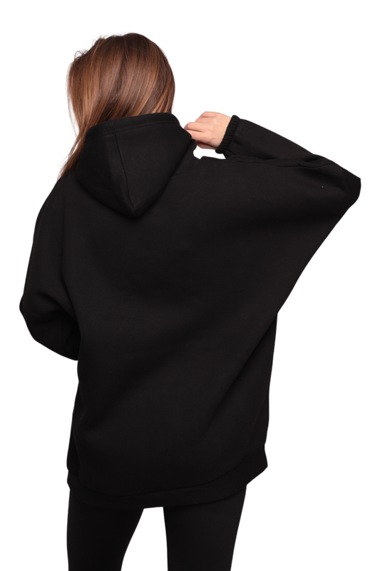 Kapşonlu 3 İplik Sweatshirt 3584 | Siyah - Thumbnail
