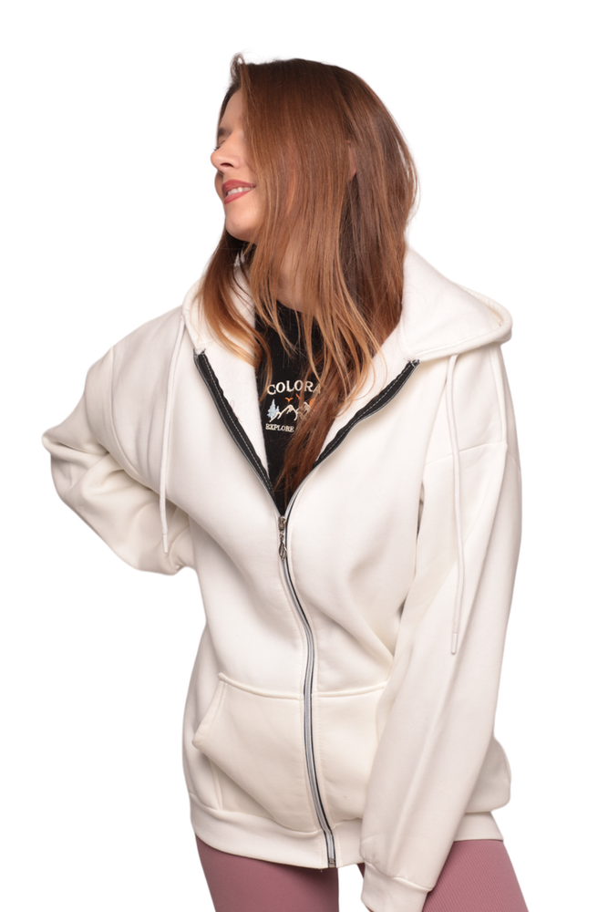Fermuarlı 3 İplik Kadın Sweatshirt 3556 | Ekru