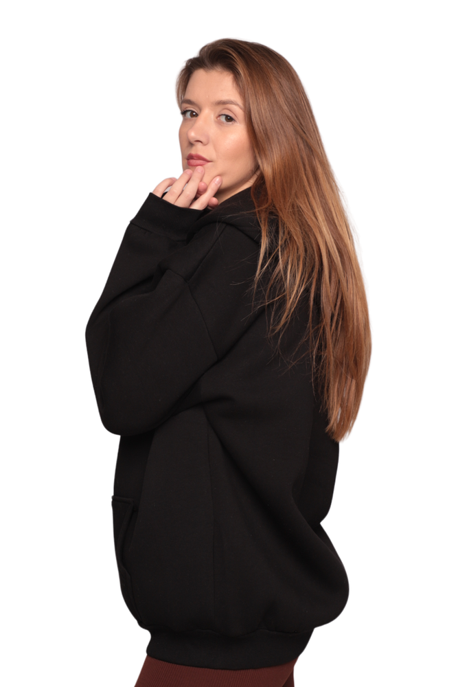 Fermuarlı 3 İplik Kadın Sweatshirt 3556 | Siyah