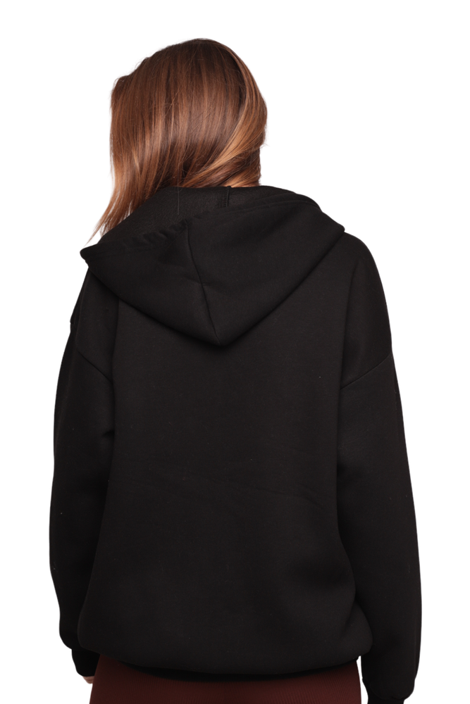 Fermuarlı 3 İplik Kadın Sweatshirt 3556 | Siyah