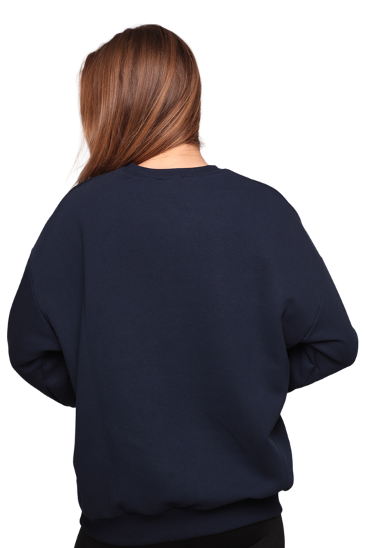 Nakışlı 3 İplik Kadın Sweatshirt 5808 | Lacivert - Thumbnail