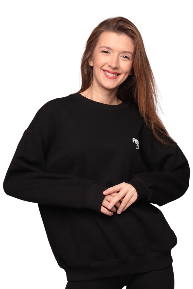 Baskılı 3 İplik Kadın Sweatshirt 5810 | Siyah
