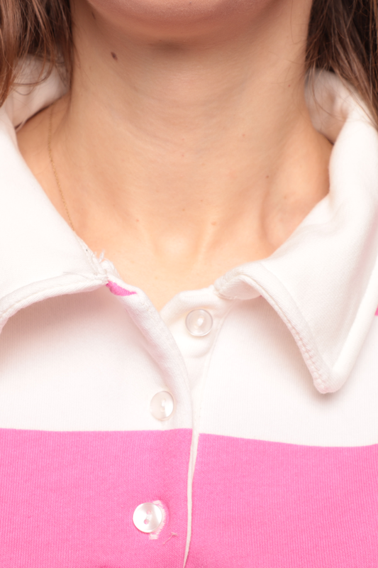 Çizgili 3 İplik Kadın Sweatshirt 5806 | Pembe - Thumbnail