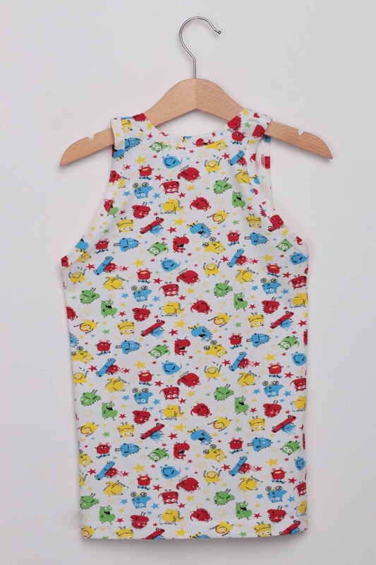 Tutku Erkek Çocuk Desenli Elastan Atlet | Renkli - Thumbnail