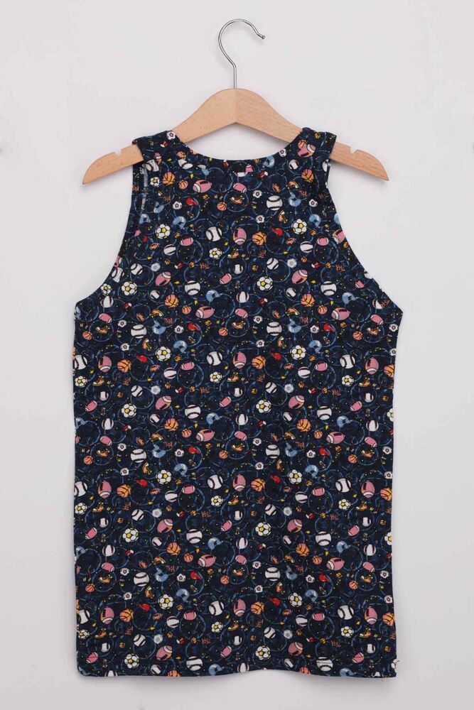 Tutku Erkek Çocuk Desenli Elastan Atlet | Lacivert