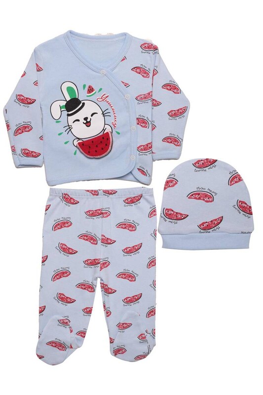 ZEMBABY - Karpuz Baskılı Bebek Takımı 3'lü 4223 | Mavi