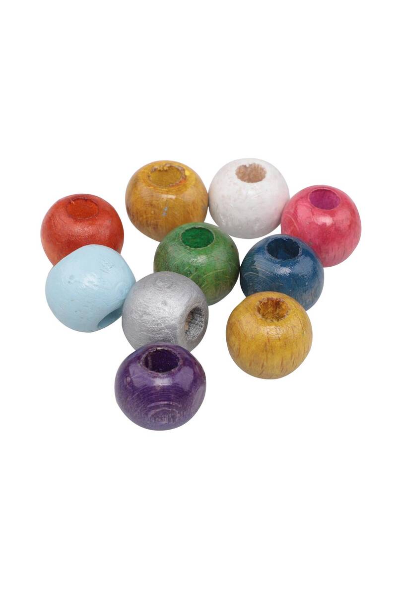 Ahşap Boncuk Renkli 11 Mm 10 Adet