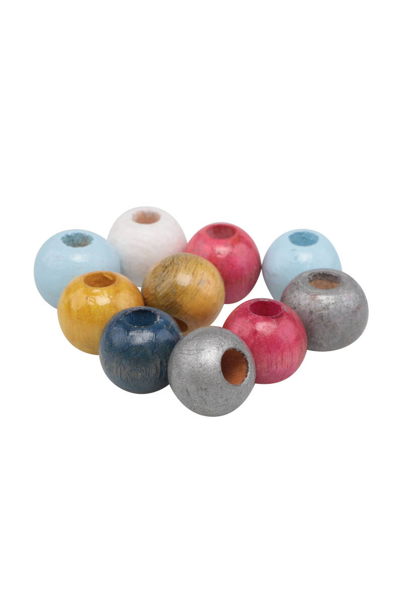 Ahşap Boncuk Renkli 15 Mm 10 Adet