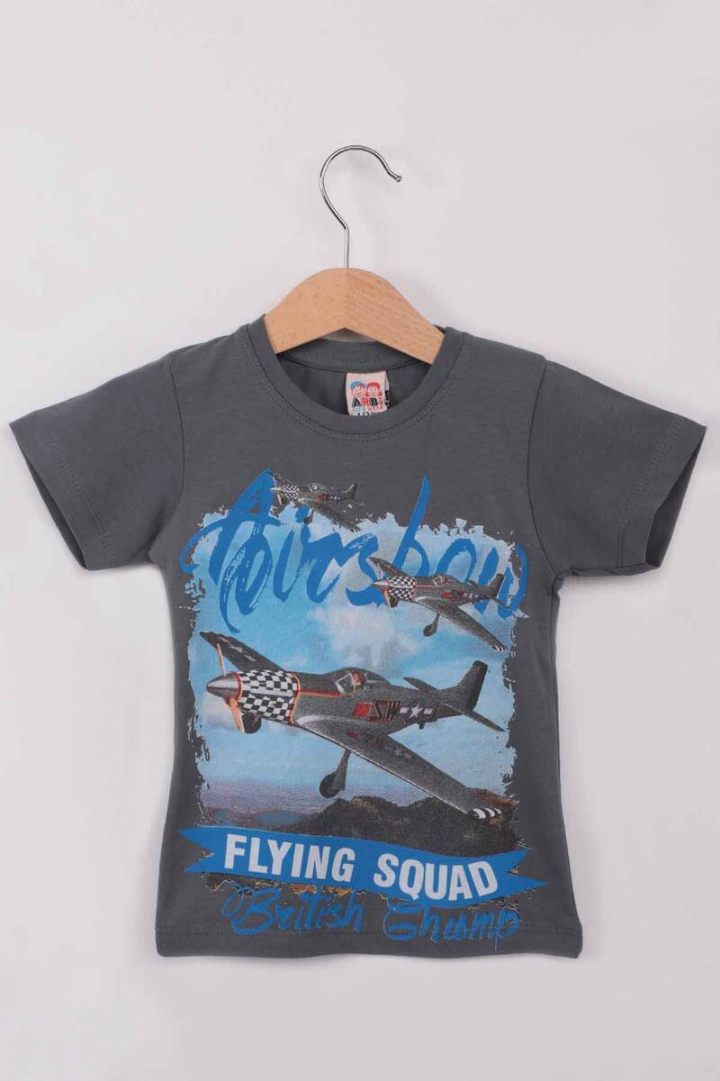 Airplane Baskılı Erkek Çocuk Tshirt | Koyu Gri