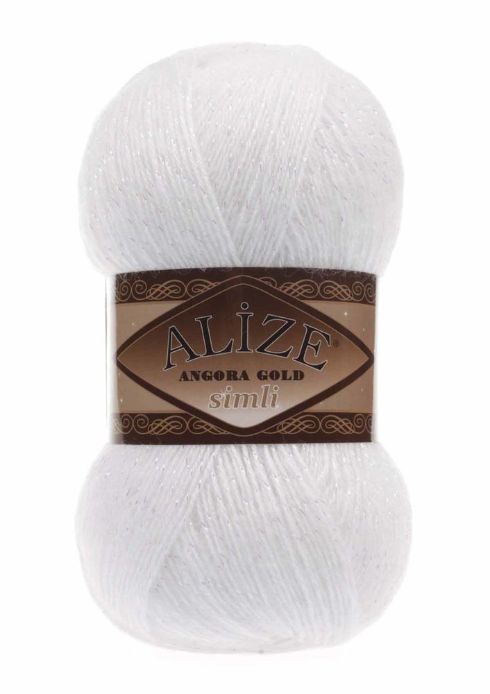 Alize Angora Gold Simli El Örgü İpi Beyaz 055