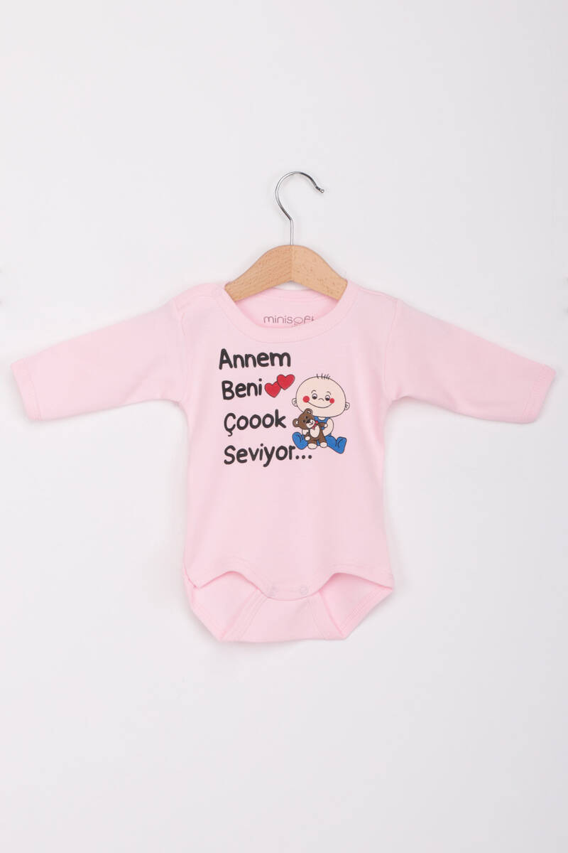 Annem Beni Çok Seviyor Uzun Kollu Zıbın | Pembe