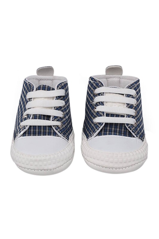 Checkered Lace-Up Baby Shoes | Sax - Thumbnail