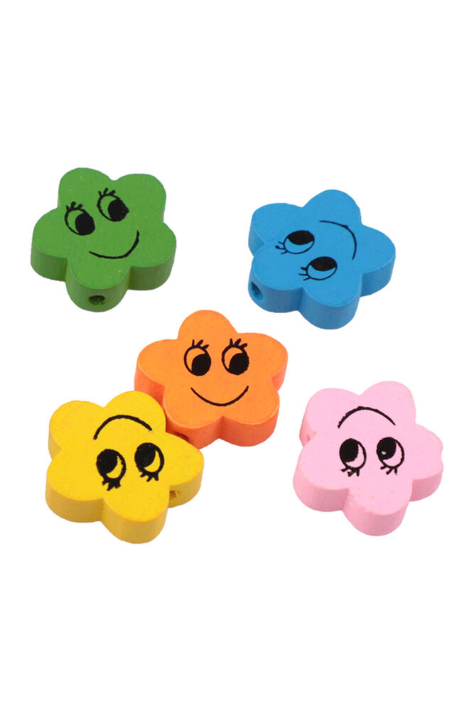 Smiling Flower Wooden Beads 5 pcs