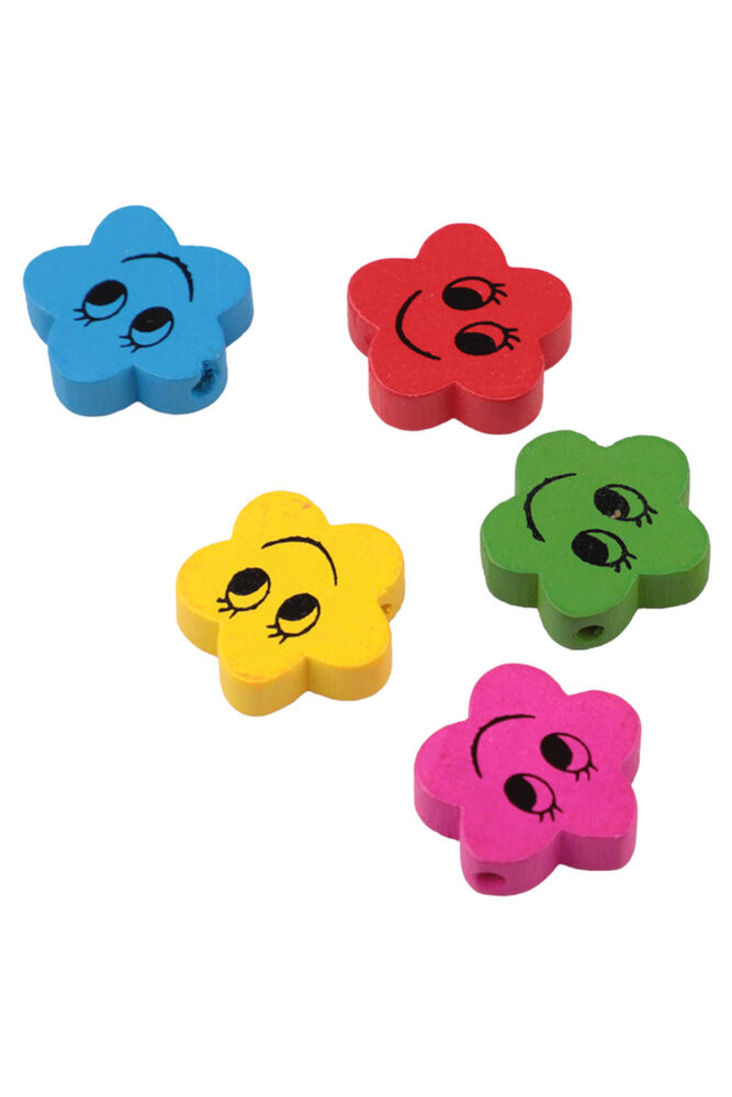 Smiling Flower Wooden Beads 5 pcs