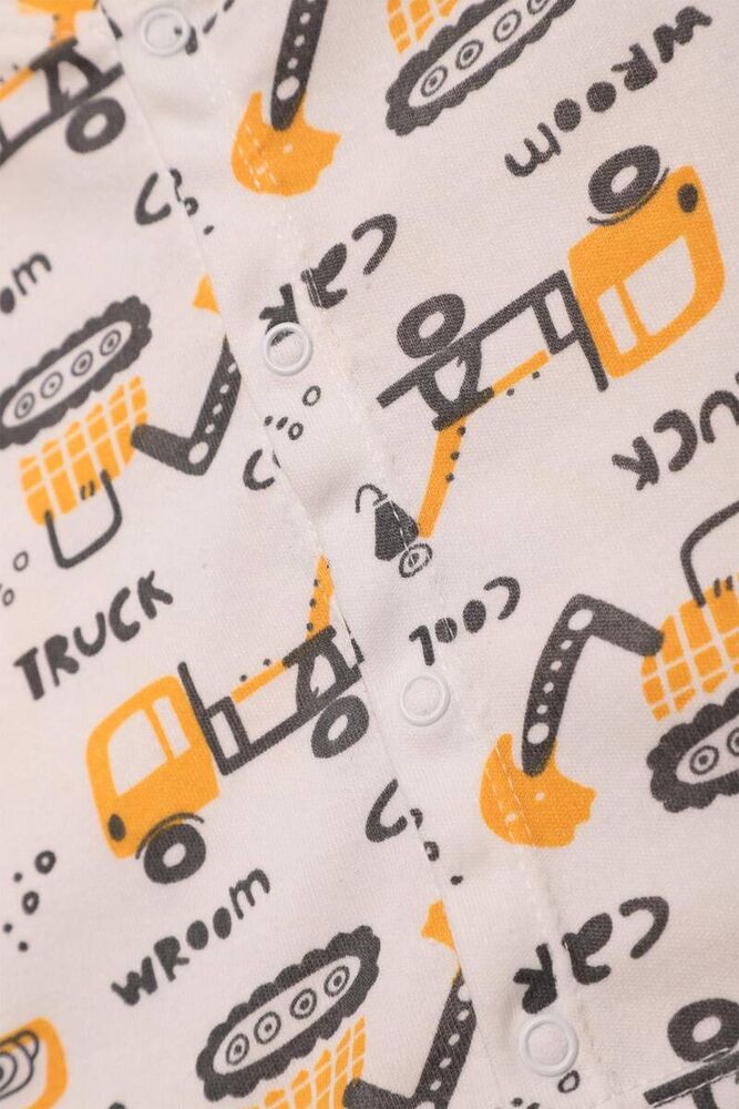 İş Makinesi Baskılı Bebek Pijama Takımı 85 | Beyaz