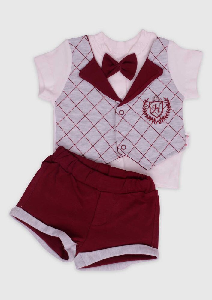 Hippıl Baby Papyonlu Erkek Bebek 2'li Takım 0319 | Bordo