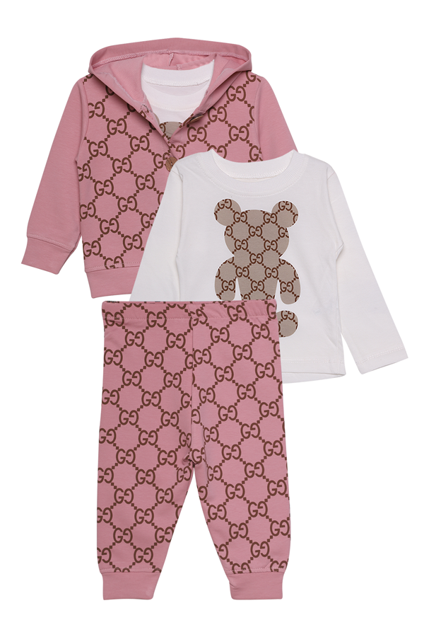 Baskılı 3 lü Bebek Takım 8237 | Pembe
