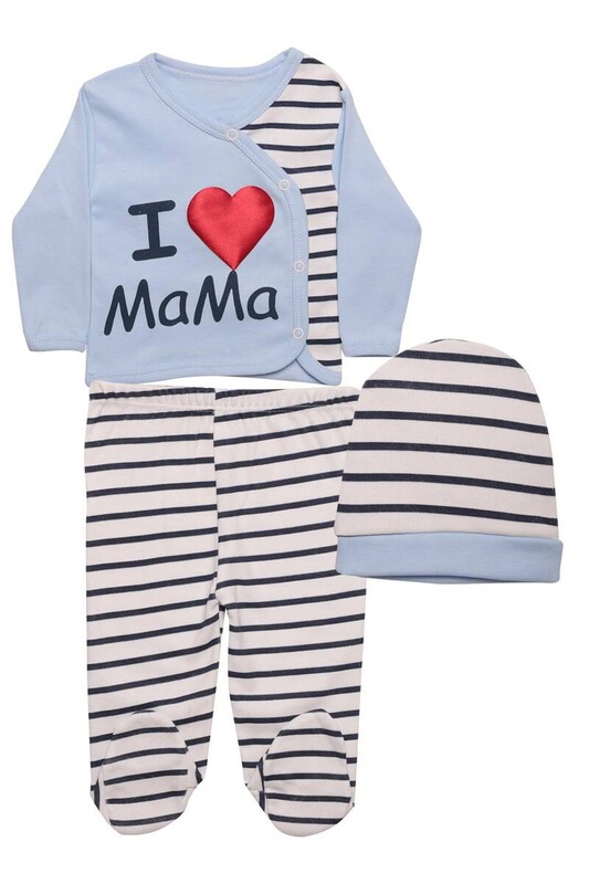 ZEMBABY - Çizgili Bebek Takım 3'lü 358 | Bebe Mavi