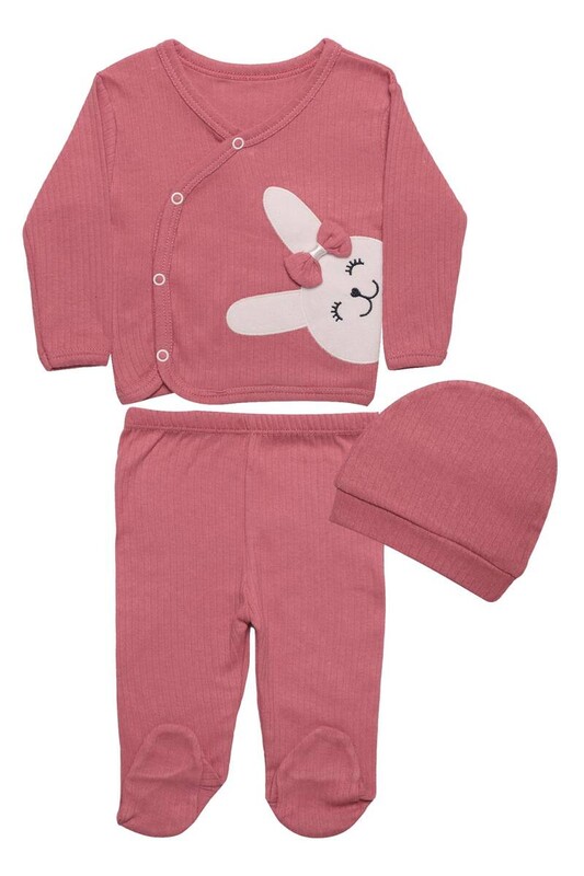 ZEMBABY - Tavşanlı Bebek Takım 3'lü 4225 | Gül Kurusu