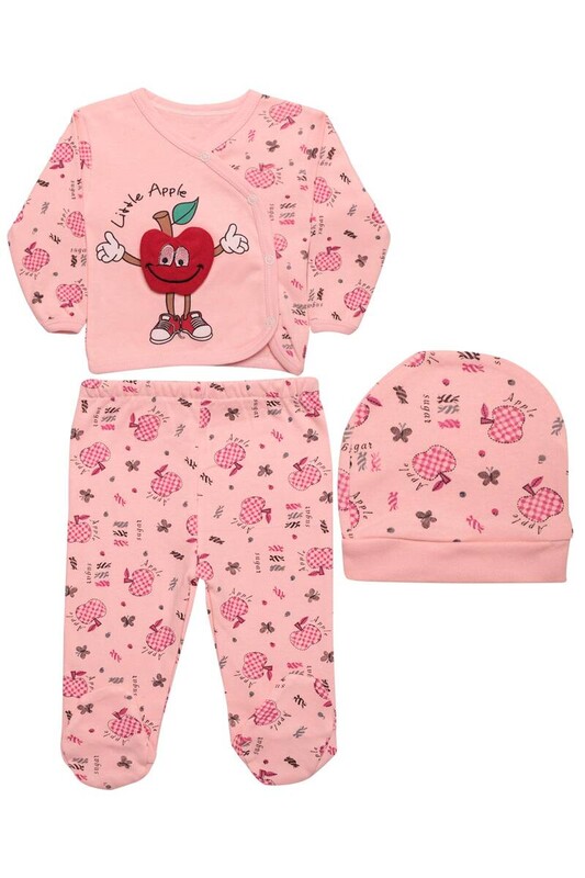ZEMBABY - Elma Baskılı Bebek Takımı 3'lü 4223 | Pembe