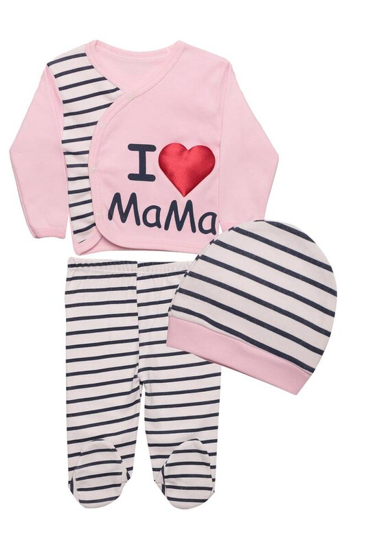ZEMBABY - Çizgili Bebek Takım 3'lü 358 | Pembe