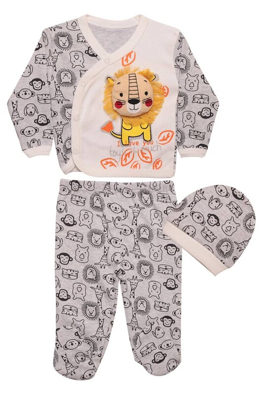 ZEMBABY - Aslan Baskılı Bebek Takım 3'lü 4223 | Gri