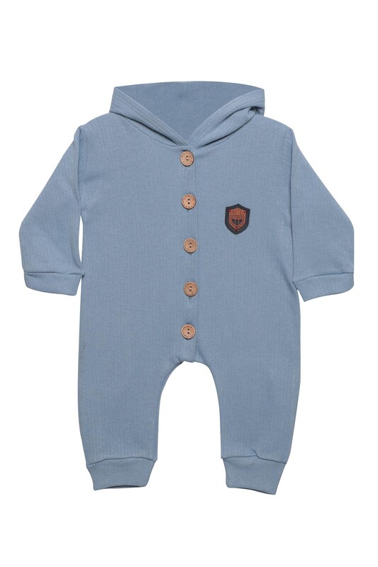 Melish bebe - Düğmeli Kapşonlu Bebek Tulum 4509 | Mavi