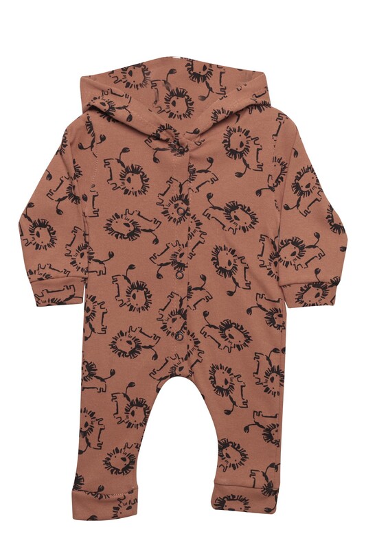 Melish bebe - Desenli Kapşonlu Bebek Tulum 4517 | Kahverengi