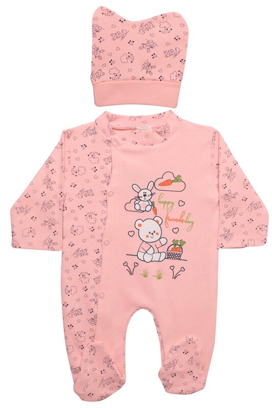 Melish bebe - Baskılı Bebek Tulum 2 li 4513 | Pembe