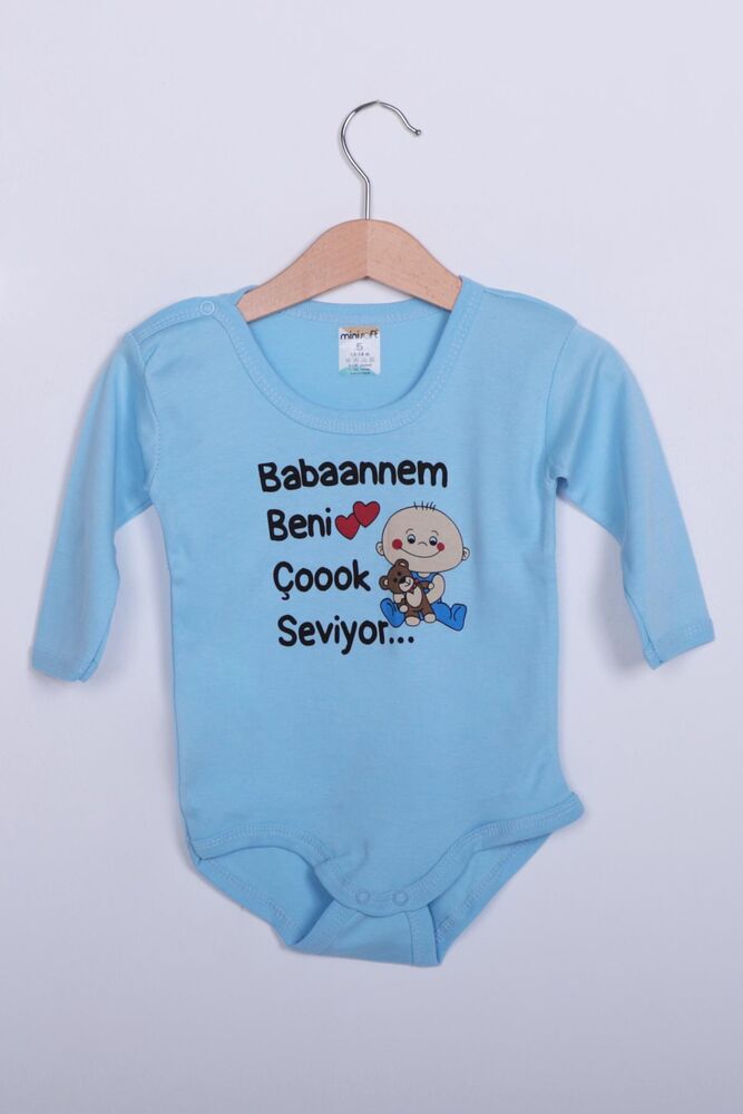 Babaannem Beni Çok Seviyor Uzun Kollu Bebek Zıbın | Mavi